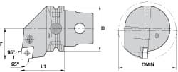 Kennametal - Right Hand Cut, Size KM63, CN.. Insert Compatiblity, Internal Modular Turning & Profiling Cutting Unit Head - 43mm Ctr to Cutting Edge, 60mm Head Length, Through Coolant, Series Kenlever - A1 Tooling