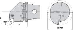 Kennametal - Right Hand Cut, Size KM63, DN.. Insert Compatiblity, Internal Modular Turning & Profiling Cutting Unit Head - 43mm Ctr to Cutting Edge, 60mm Head Length, Through Coolant, Series Kenlever - A1 Tooling