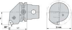 Kennametal - Left Hand Cut, Size KM63, WN.. Insert Compatiblity, Internal Modular Turning & Profiling Cutting Unit Head - 43mm Ctr to Cutting Edge, 60mm Head Length, Through Coolant, Series Kenlever - A1 Tooling