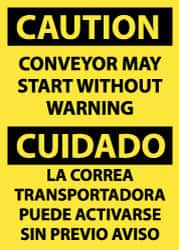 NMC - "Caution - Conveyor May Start without Warning", 14" Long x 10" Wide, Pressure-Sensitive Vinyl Safety Sign - Rectangle, 0.004" Thick, Use for Accident Prevention - A1 Tooling