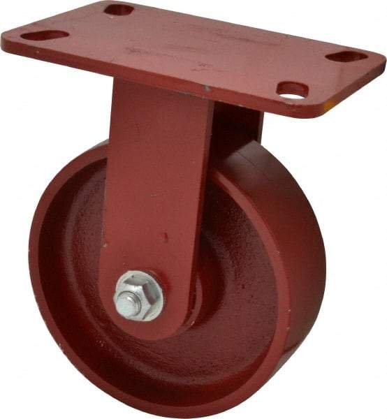 Hamilton - 6" Diam x 2" Wide x 7-3/4" OAH Top Plate Mount Rigid Caster - Cast Iron, 1,400 Lb Capacity, Roller Bearing, 4-1/2 x 6-1/2" Plate - A1 Tooling