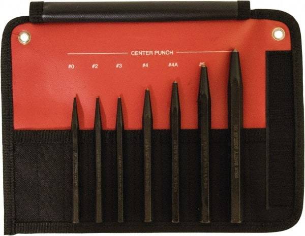 Mayhew - 7 Piece, 1/16 to 1/4", Center Punch Set - Hex Shank, Steel, Comes in Kit Bag - A1 Tooling