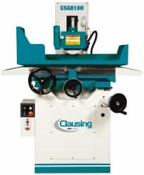 Clausing - 18 Inch Long x 8 Inch Wide Table, 3 Phase, Manual Floor Machine Surface Grinder - 2 hp, 3,450 RPM Spindle Speed, 230/460 Volts, 71 Inch Overall Length, 1-1/4 Inch Arbor Hole Diameter - A1 Tooling