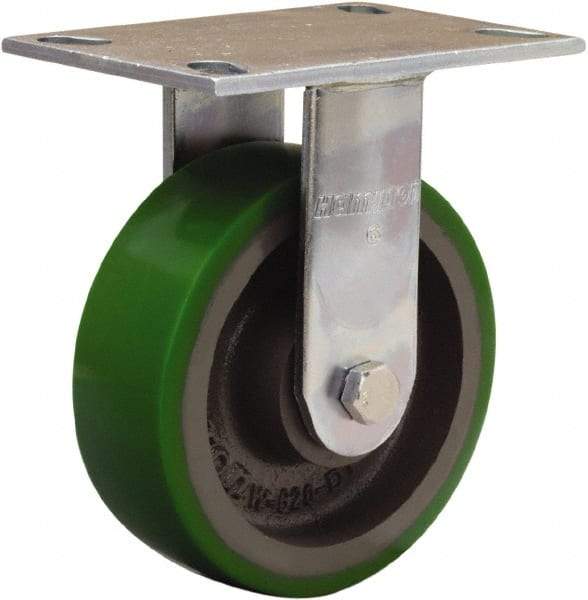 Hamilton - 6" Diam x 2" Wide x 7-1/2" OAH Top Plate Mount Rigid Caster - Polyurethane Mold onto Cast Iron Center, 900 Lb Capacity, Sealed Precision Ball Bearing, 4-1/2 x 6-1/4" Plate - A1 Tooling