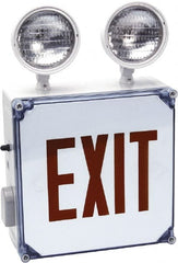 2 Face, White, Fiberglass, LED, Illuminated Exit Sign 120/277 VAC/VDC, Lead Acid, End Mounted, 12, 22 Inch Long x 6.87 Inch Wide x 18 Inch High