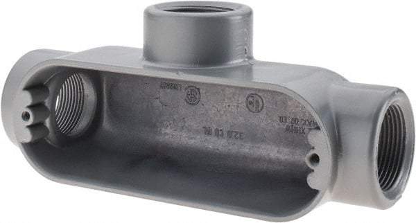 Thomas & Betts - T Body, 1-1/4" Trade, IMC, Rigid Aluminum Conduit Body - Oval, 7-7/8" OAL, 32 cc Capacity, Gray - A1 Tooling