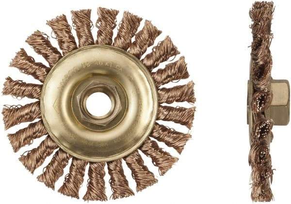 Ampco - 6" OD, 5/8-11 Arbor Hole, Knotted Phosphorus Bronze Alloy Wheel Brush - 6" Face Width, 1-1/4" Trim Length, 9,000 RPM - A1 Tooling