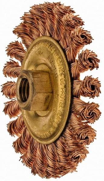 Ampco - 4" OD, 5/8-11 Arbor Hole, Knotted Phosphorus Bronze Alloy Wheel Brush - 3/8" Face Width, 9/16" Trim Length, 20,000 RPM - A1 Tooling