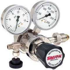 Miller-Smith - 320 CGA Inlet Connection, 15 Max psi, Carbon Dioxide Welding Regulator - Needle Valve with 1/8" Swagelok Tube Fitting Thread - Exact Industrial Supply