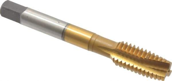 Accupro - 7/16-14 UNC, 3 Flute, TiN Finish, Powdered Metal Spiral Point Tap - Plug Chamfer, Right Hand Thread, 3-5/32" OAL - Exact Industrial Supply