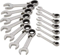 Paramount - 13 Piece, 6mm to 19mm, Stubby Ratcheting Reversible Combination Wrench Set - Metric Measurement Standard, Full Polish Chrome Finish, Comes in Blow Molded Case - A1 Tooling