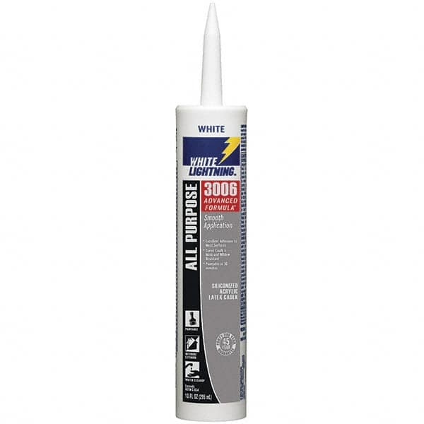 White Lightning - 10 oz Cartridge White Acrylic & Latex Caulk - -30 to 180°F Operating Temp, 12 min Tack Free Dry Time, Series 3006 - A1 Tooling