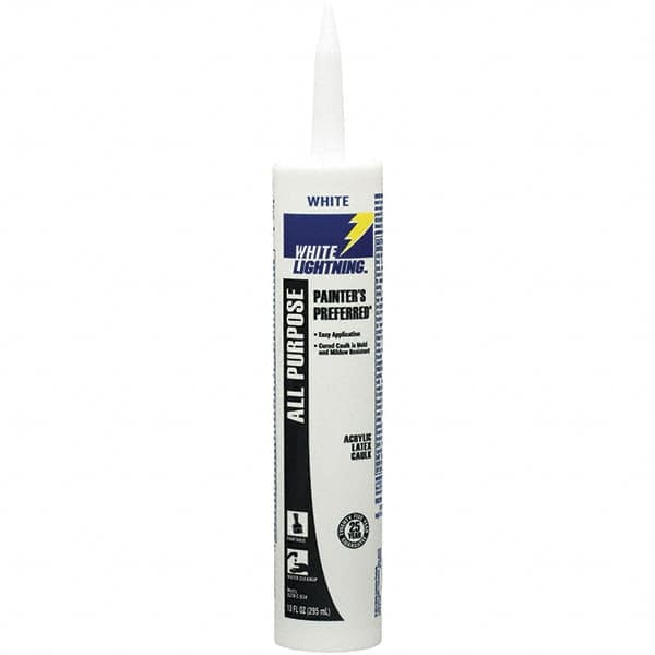 White Lightning - 10 oz Cartridge White Acrylic & Latex Caulk - -30 to 180°F Operating Temp, 5 to 7 min Tack Free Dry Time - A1 Tooling