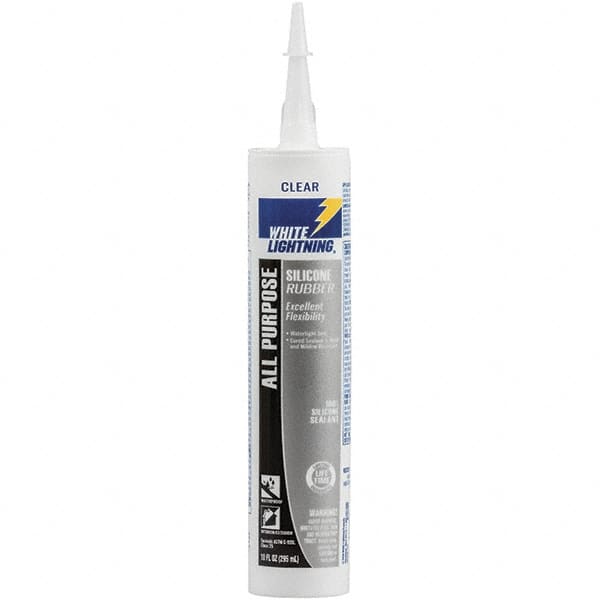 White Lightning - 10 oz Cartridge Clear RTV Silicone Joint Sealant - -80 to 400°F Operating Temp, 30 min Tack Free Dry Time, 24 hr Full Cure Time - A1 Tooling