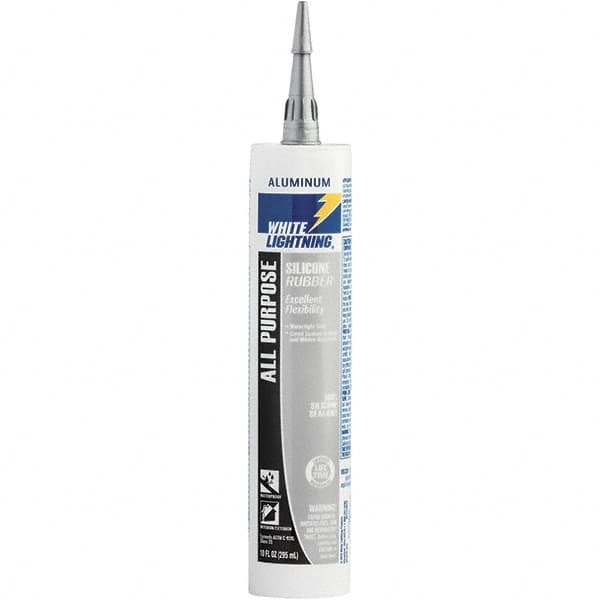 White Lightning - 10 oz Cartridge Silver RTV Silicone Joint Sealant - -80 to 400°F Operating Temp, 30 min Tack Free Dry Time, 24 hr Full Cure Time - A1 Tooling