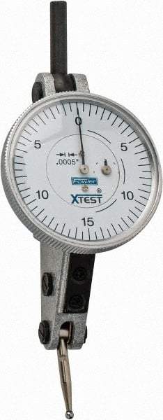 Fowler - 0.06 Inch Range, 0.0005 Inch Dial Graduation, Horizontal Dial Test Indicator - 1-1/2 Inch White Dial, 0-15-0 Dial Reading - A1 Tooling