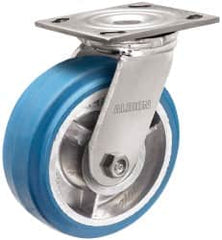 Albion - 5" Diam x 2" Wide x 6-1/2" OAH Top Plate Mount Swivel Caster - Neoprene, 600 Lb Capacity, Roller Bearing, 4 x 4-1/2" Plate - A1 Tooling