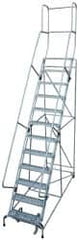 Cotterman - 162" 12 Step Rolling Warehouse Ladder - Knocked Down, 450 Lb Capacity, 120" Platform Height, 34" Base Width x 174" Base Depth, Perforated Tread - A1 Tooling