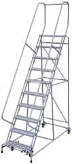 Cotterman - 140" 11 Step Rolling Warehouse Ladder - Assembled, 450 Lb Capacity, 110" Platform Height, 32" Base Width x 81" Base Depth, Perforated Tread - A1 Tooling