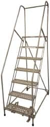 Cotterman - 100" 7 Step Rolling Warehouse Ladder - Assembled, 450 Lb Capacity, 70" Platform Height, 30" Base Width x 53" Base Depth, Perforated Tread - A1 Tooling