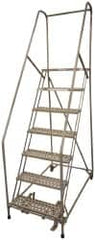 Cotterman - 100" 7 Step Rolling Warehouse Ladder - Assembled, 450 Lb Capacity, 70" Platform Height, 30" Base Width x 53" Base Depth, Perforated Tread - A1 Tooling