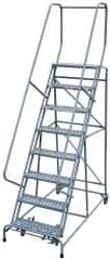 Cotterman - 110" 8 Step Rolling Warehouse Ladder - Assembled, 450 Lb Capacity, 80" Platform Height, 24" Base Width x 61" Base Depth, Perforated Tread - A1 Tooling