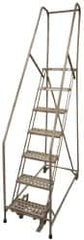 Cotterman - 100" 7 Step Rolling Warehouse Ladder - Assembled, 450 Lb Capacity, 70" Platform Height, 24" Base Width x 53" Base Depth, Perforated Tread - A1 Tooling