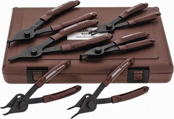 Paramount - 6 Piece, 3/8 to 1-3/4" Bore, 1/8 to 1-7/16" Shaft, Internal/External Retaining Ring Pliers Set - 0.038 to 0.07" Tip Diam Range - A1 Tooling