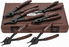 Paramount - 6 Piece, 3/8 to 1-3/4" Bore, 1/8 to 1-7/16" Shaft, Internal/External Retaining Ring Pliers Set - 0.038 to 0.07" Tip Diam Range - A1 Tooling