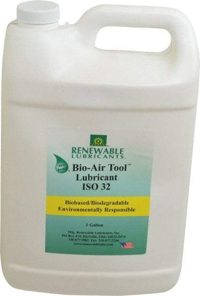 Renewable Lubricants - 1 Gal Bottle, ISO 32, Air Tool Oil - -22°F to 250°, 29.33 Viscosity (cSt) at 40°C, 7.34 Viscosity (cSt) at 100°C, Series Bio-Air - A1 Tooling