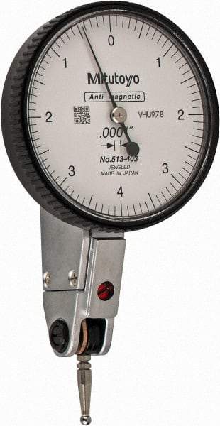 Mitutoyo - 0.008 Inch Range, 0.0001 Inch Dial Graduation, Horizontal Dial Test Indicator - 1.5748 Inch White Dial, 0-4-0 Dial Reading, Accurate to 0.0001 Inch - A1 Tooling