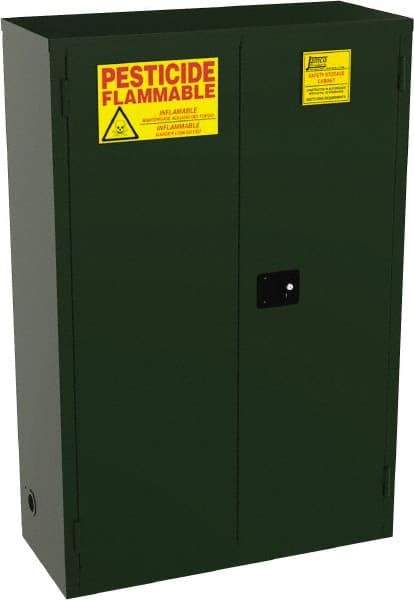 Jamco - 2 Door, 2 Shelf, Green Steel Double Wall Safety Cabinet for Flammable and Combustible Liquids - 65" High x 18" Wide x 43" Deep, Manual Closing Door, 3 Point Key Lock, 45 Gal Capacity - A1 Tooling