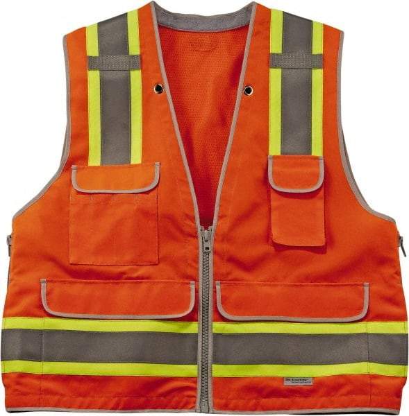 Ergodyne - Size S/M High Visibility Orange Mesh/Solid Surveyor's Vest - 36 to 44" Chest, ANSI/ISEA 107, Zipper Closure, 6 Pockets, Polyester - A1 Tooling