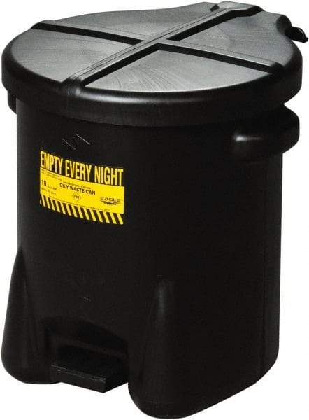 Eagle - 10 Gallon Capacity, HDPE Waste Can with Foot Lever - 18 Inch Long x 22 Inch Wide/Diameter x 18 Inch High, Black, Foot or Hand Operated, Approved FM and OSHA - A1 Tooling