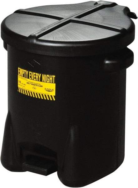 Eagle - 6 Gallon Capacity, HDPE Waste Can with Foot Lever - 13 Inch Long x 16-1/2 Inch Wide/Diameter x 16 Inch High, Black, Foot or Hand Operated, Approved FM and OSHA - A1 Tooling