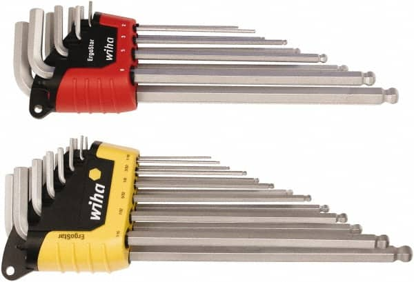 Wiha - 22 Piece L-Key Ball End Hex Key Set - Hex Range 0.05 to 3/8" - A1 Tooling