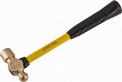 Ampco - 1 Lb Head Aluminum Bronze Ball Pein Hammer - 14" Fiberglass Handle with Grip, 1-5/16" Face Diam, 14" OAL - A1 Tooling