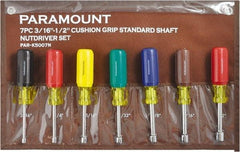 Paramount - 7 Piece 3/16 to 1/2" Nutdriver Set - Hollow Shaft, Ergonomic Handle - A1 Tooling