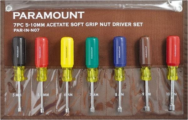 Paramount - 7 Piece 5 to 10mm Nutdriver Set - Hollow Shaft, Ergonomic Handle - A1 Tooling