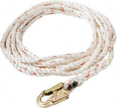 PRO-SAFE - 50' Long, 350 Lb Capacity, 1 Leg Locking Snap Hook Harness Lifeline - 5/8" Diam, Poly-Blend Rope, Locking Snap Hook Anchorage Connection - A1 Tooling