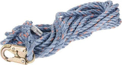 PRO-SAFE - 50' Long, 350 Lb Capacity, 1 Leg Locking Snap Hook Harness Lifeline - 5/8" Diam, Co-Polymer Rope, Locking Snap Hook Anchorage Connection - A1 Tooling