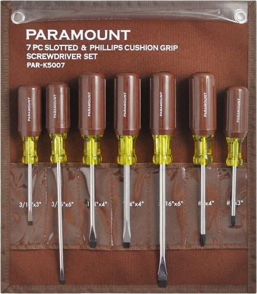 Paramount - 7 Piece Phillips & Slotted Screwdriver Set - Bit Sizes: Philips #0 to #4 - A1 Tooling