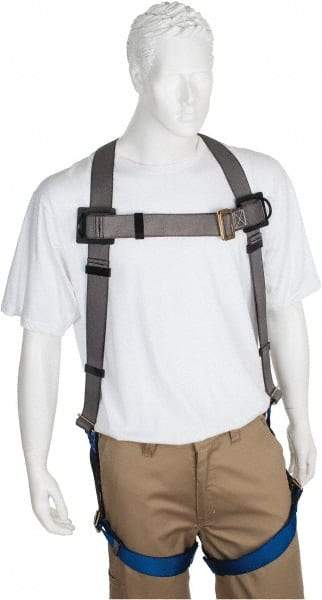 PRO-SAFE - 350 Lb Capacity, Size XXL, Full Body Premium Quick Connect Safety Harness - Polyester, Pass-Thru Leg Strap, Pass-Thru Chest Strap, Gray/Blue - A1 Tooling