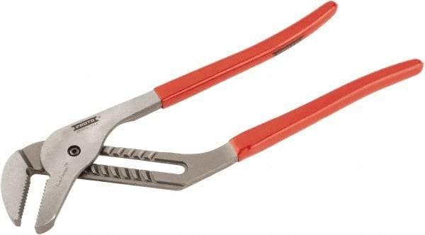 Proto - 16" OAL, 4-13/64" Max Capacity, 1-15/16" Jaw Length x 33/64" Jaw Width, 11 Position Gooseneck Tongue & Groove Pliers - Serrated Straight Jaws, Standard Head, Vinyl Handles - A1 Tooling