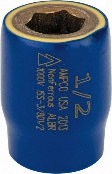 Ampco - 1/2", 3/8" Drive, Standard Hand Socket - 6 Points, 1-1/2" OAL, Aluminum Bronze - A1 Tooling