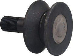 Accurate Bushing - 6-1/2" Roller Diam x 3" Width, 2" Stud Diam x 4-1/2" Length, V Guide Roller - Carbon Steel, 2-1/2" Thread Length, 2-12 Thread, 7-1/2" OAL, 35,800 Lb Dynamic Cap, 40,000 Lb Static Cap - A1 Tooling