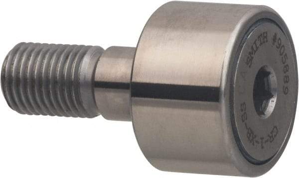 Accurate Bushing - 1" Roller Diam x 5/8" Width, 7/16" Stud Diam x 1" Length, Sealed Stud Cam Follower with Hex - Stainless Steel, 1/2" Thread Length, 7/16-20 Thread, 1.63" OAL, 1,560 Lb Dynamic Cap - A1 Tooling