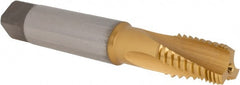 Emuge - 3/8-18 NPT, 15° Helix, 3 Flutes, Modified Bottoming Chamfer, TiN Finish, Cobalt, Spiral Flute Pipe Tap - A1 Tooling