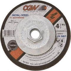 Camel Grinding Wheels - 24 Grit, 4" Wheel Diam, 1/4" Wheel Thickness, Type 27 Depressed Center Wheel - Coarse Grade, Aluminum Oxide, Resinoid Bond, 15,300 Max RPM - A1 Tooling