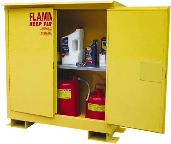 Securall Cabinets - 2 Door, 1 Shelf, Yellow Steel Standard Safety Cabinet for Flammable and Combustible Liquids - 48" High x 43" Wide x 18" Deep, Manual Closing Door, 3 Point Key Lock, 30 Gal Capacity - A1 Tooling